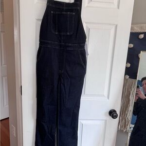 Anthropologie 3x1 Sharon Denim Cropped Flare Overalls Dark River Wash Smalls